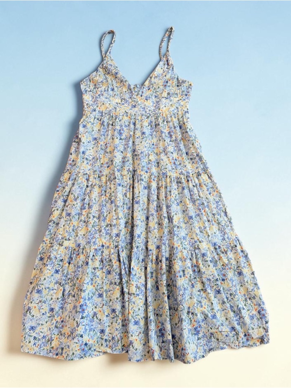 Lulu's Yellow and Lavender Floral Midi Sundress with Spaghetti Straps